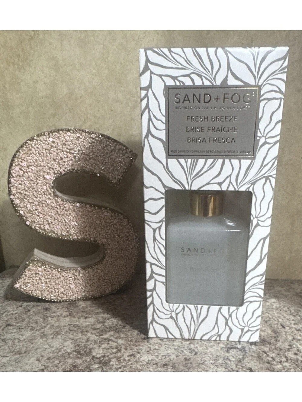SAND + FOG Fresh Breeze Reed Diffuser, Glass Bottle, White/Gold, 1 Pack